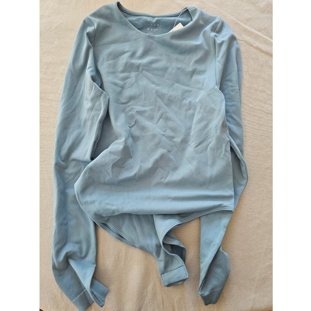 A New Day Teal Blue Long Sleeve Crew Neck Bodysuit XS NWT 018081620